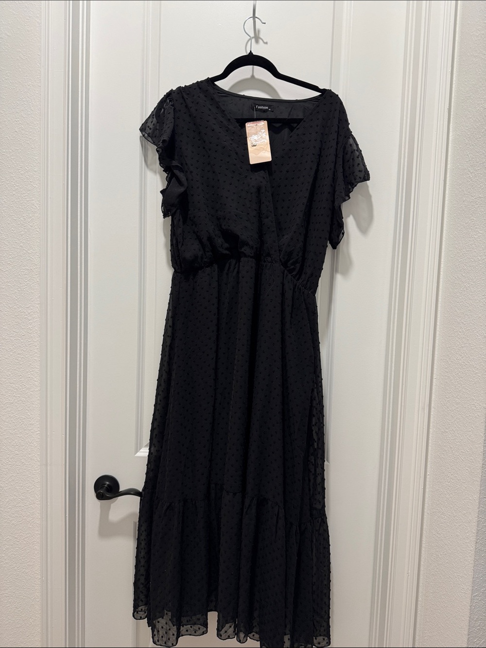 Women’s Black Swiss Dot Midi Dress by Unknown Brand